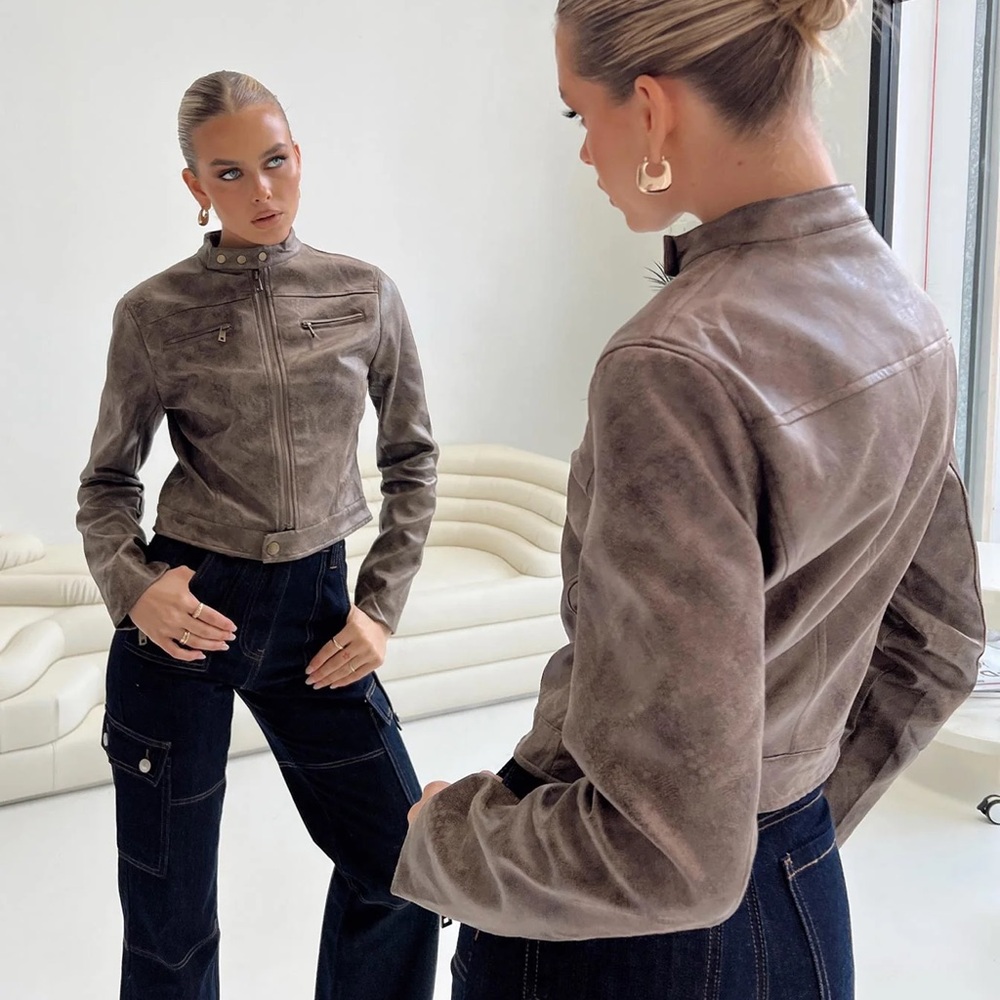 Lioness Brown Leather Moto Jacket